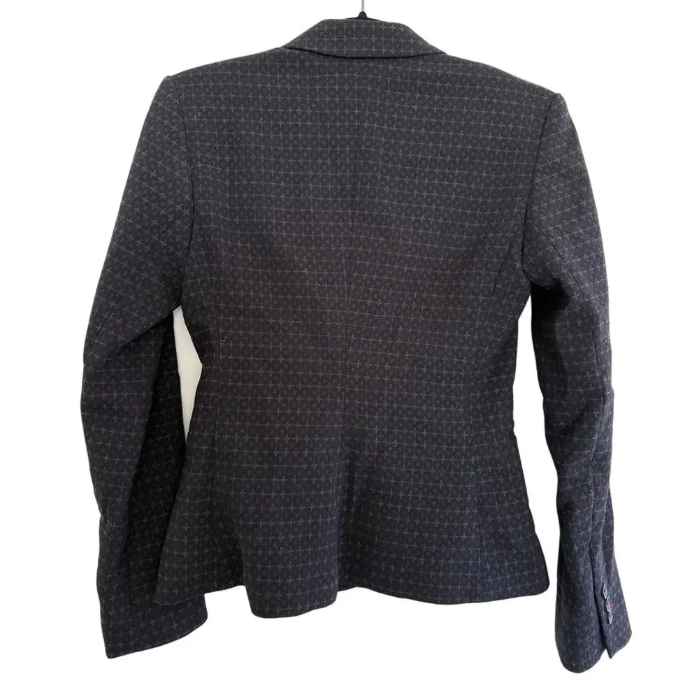 Express Black Brown Geometric Pattern Blazer Double Button Pockets Size 4 Preppy